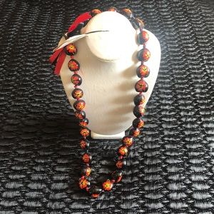 New Kukui Nut Lei Hibiscus Flower 34" Necklace Hawaiian